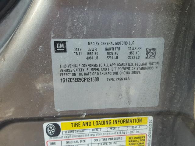 1G1ZC5E05CF121508 - 2012 CHEVROLET MALIBU 1LT 棕色 照片 10