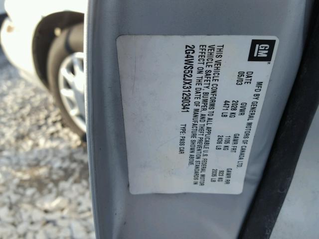 2G4WS52JX31290341 - 2003 BUICK CENTURY CU SILVER photo 10