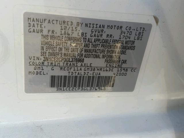 3N1CE2CP3GL376968 - 2016 NISSAN VERSA NOTE WHITE photo 10