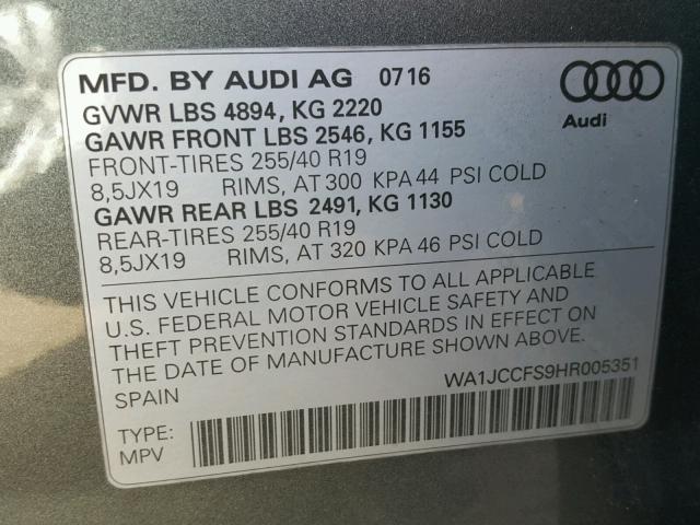 WA1JCCFS9HR005351 - 2017 AUDI Q3 PREMIUM CHARCOAL photo 10