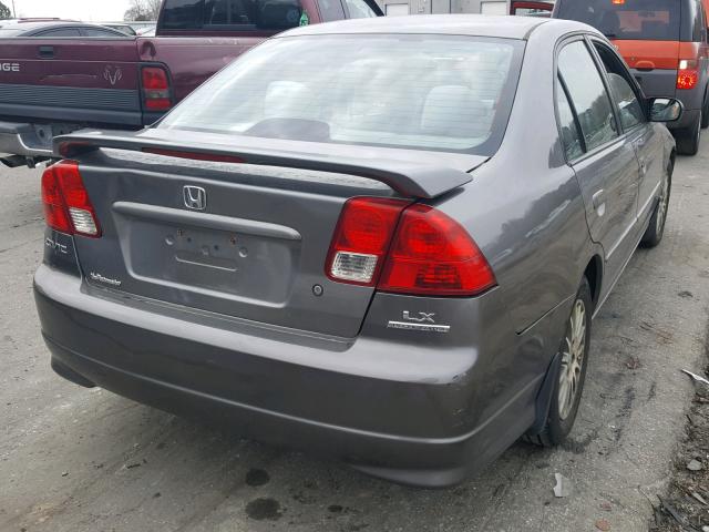 2HGES15515H622847 - 2005 HONDA CIVIC LX GRAY photo 4