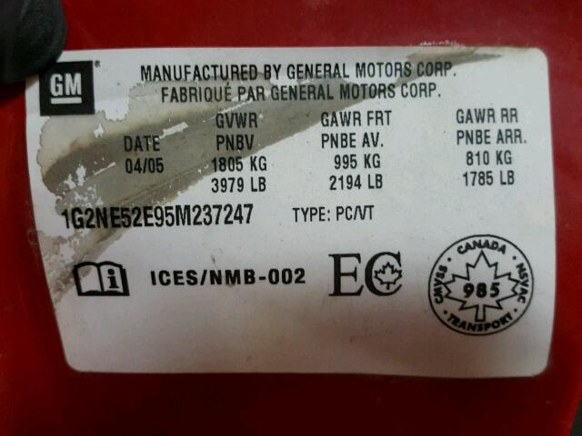 1G2NE52E95M237247 - 2005 PONTIAC GRAND AM S RED photo 10