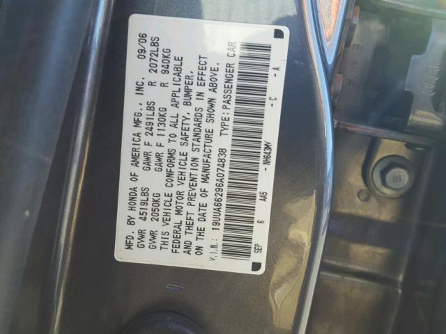 19UUA66296A074838 - 2006 ACURA 3.2TL CHARCOAL photo 10