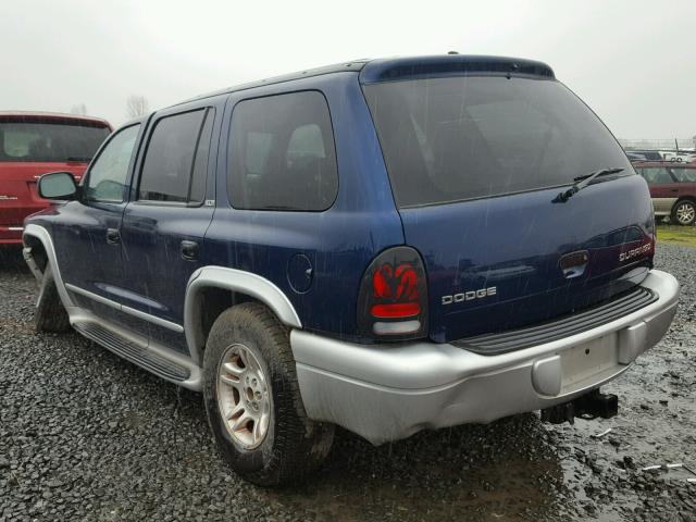 1B4HS58N42F111335 - 2002 DODGE DURANGO SL BLUE photo 3