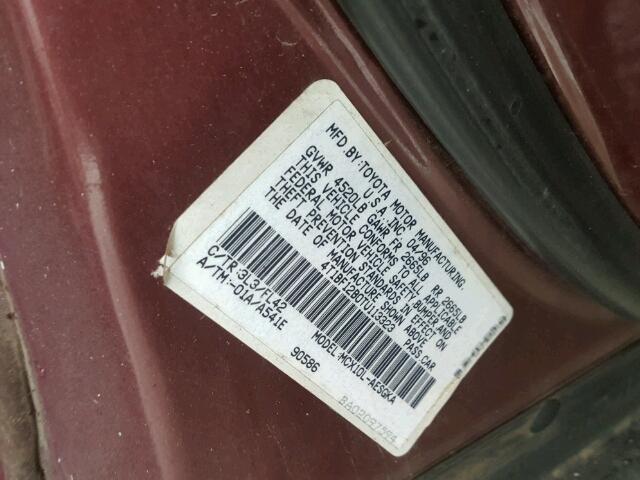 4T1BF12B0TU113323 - 1996 TOYOTA AVALON XL MAROON photo 10