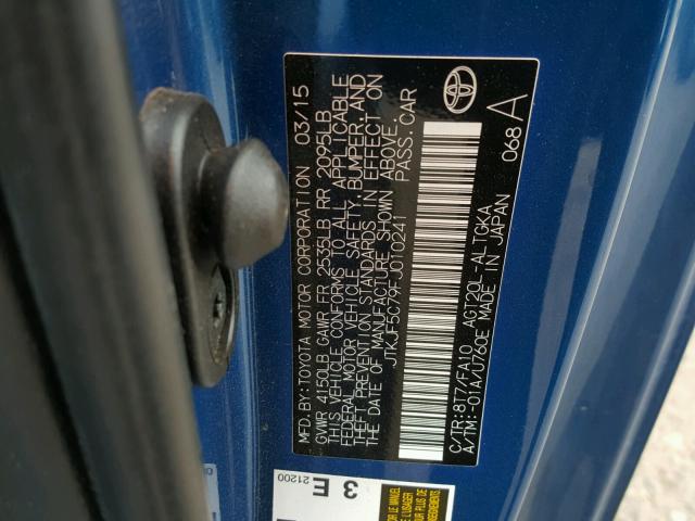 JTKJF5C79FJ010241 - 2015 TOYOTA SCION TC 蓝色 照片 10