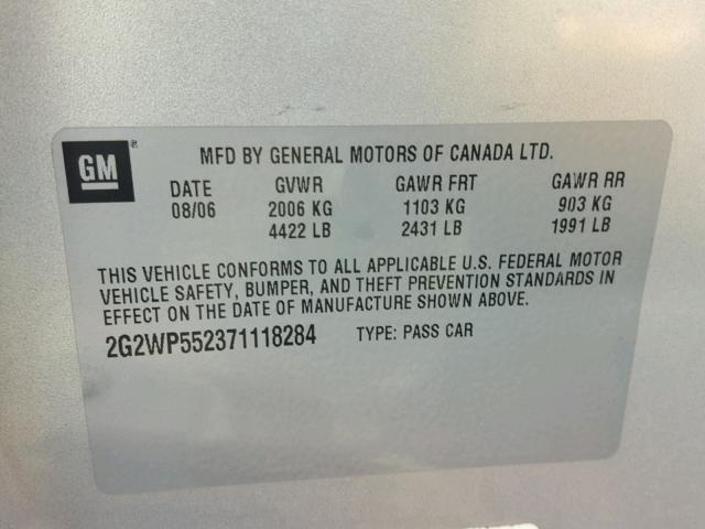 2G2WP552371118284 - 2007 PONTIAC GRAND PRIX ვერცხლისფერი ფოტო 10