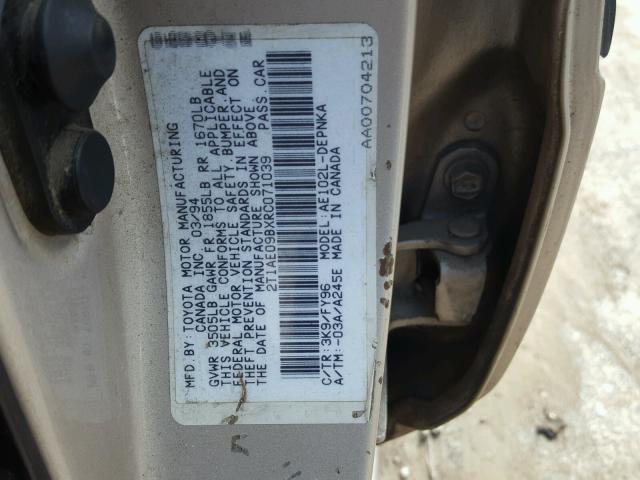 2T1AE09BXRC071039 - 1994 TOYOTA COROLLA LE 金色 照片 10