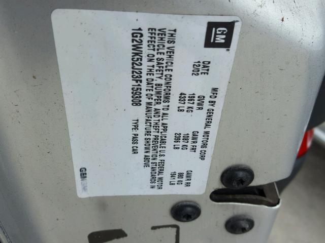 1G2WK52J23F159308 - 2003 PONTIAC GRAND PRIX SILVER photo 10