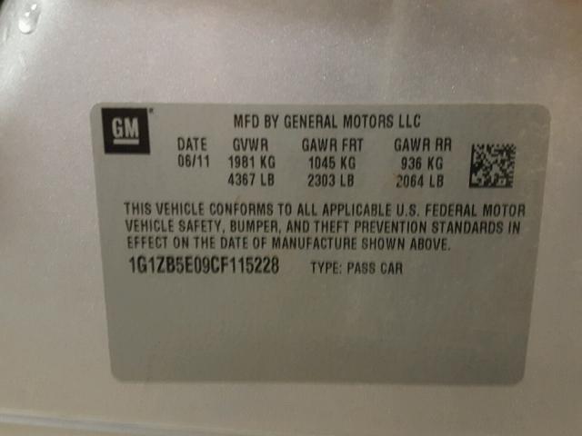 1G1ZB5E09CF115228 - 2012 CHEVROLET MALIBU LS Gümüş foto 10