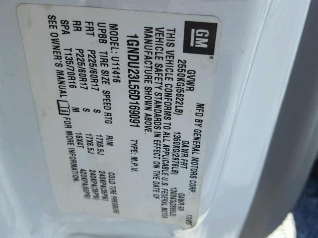 1GNDU23L56D169091 - 2006 CHEVROLET UPLANDER L 白色 照片 10