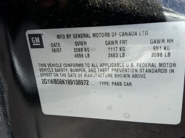 2G1WB58K189138972 - 2008 CHEVROLET IMPALA LS BLACK photo 10