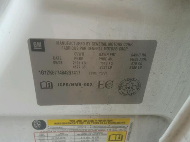 1G1ZK577484297417 - 2008 CHEVROLET MALIBU LTZ 白色 照片 10