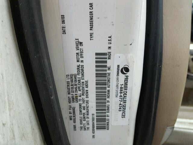 4S3BH686947603118 - 2004 SUBARU LEGACY WHITE photo 10