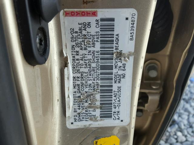 JTHBF30G730094516 - 2003 LEXUS ES 300 GOLD photo 10