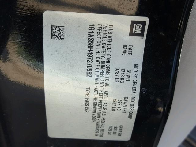 1G1AS58H497270982 - 2009 CHEVROLET COBALT LS BLACK photo 10