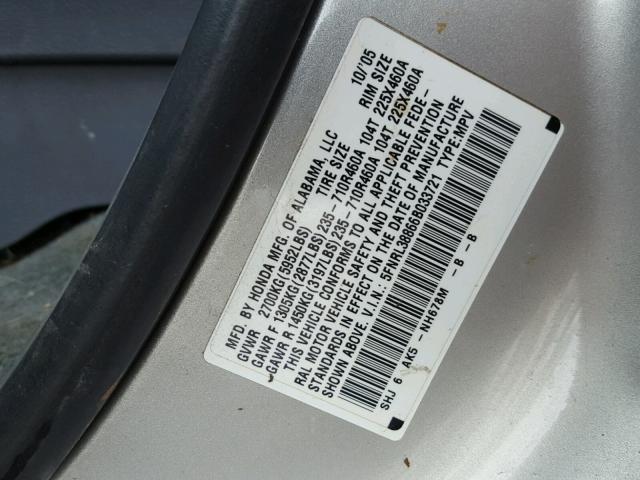 5FNRL38866B033721 - 2006 HONDA ODYSSEY TO TAN photo 10