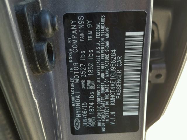 KMHCT4AE1GU956284 - 2016 HYUNDAI ACCENT SE GRAY photo 10