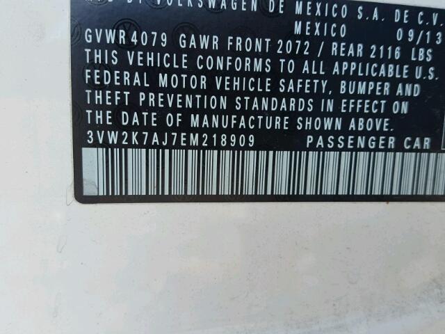 3VW2K7AJ7EM218909 - 2014 VOLKSWAGEN JETTA BASE WHITE photo 10