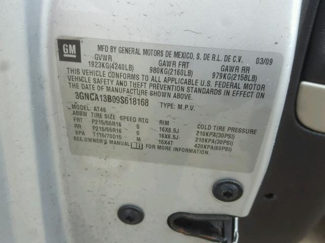 3GNCA13B09S618168 - 2009 CHEVROLET HHR LS SILVER photo 10