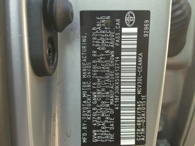 4T1BF30KX5U612714 - 2005 TOYOTA CAMRY LE SILVER photo 10