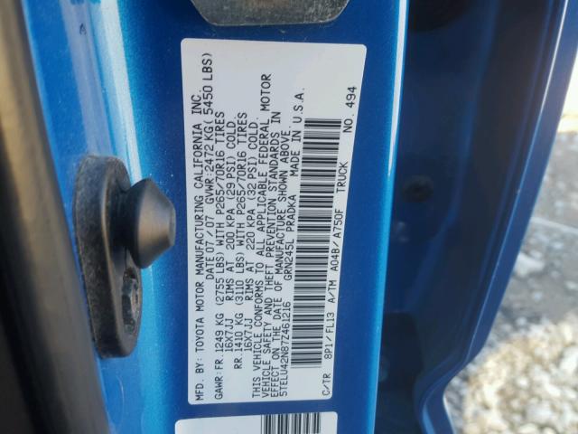 5TELU42N87Z461216 - 2007 TOYOTA TACOMA DOU BLUE photo 10