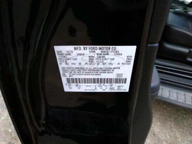 1FMCU9DG2BKA53492 - 2011 FORD ESCAPE XLT BLACK photo 10