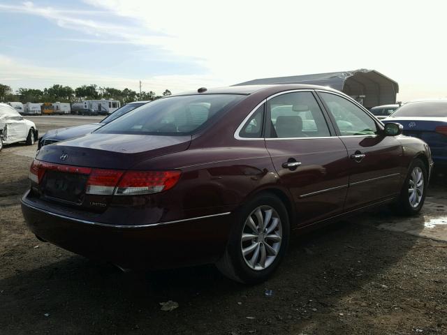 KMHFC46F68A320168 - 2008 HYUNDAI AZERA SE BURGUNDY photo 4