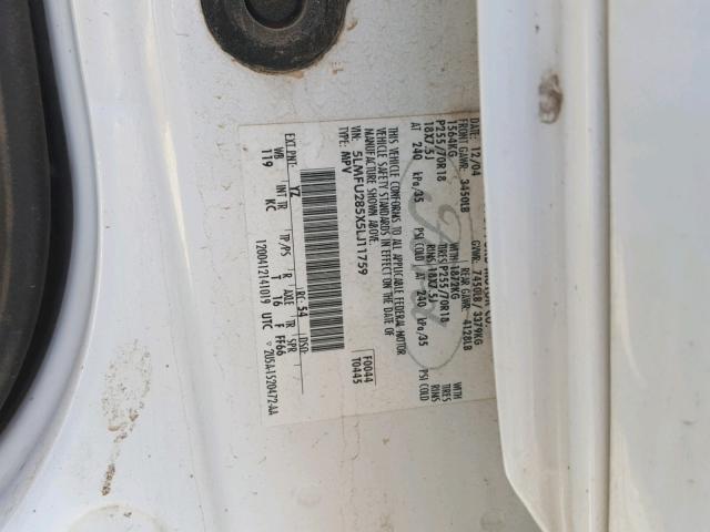 5LMFU285X5LJ11759 - 2005 LINCOLN NAVIGATOR 白色 照片 10