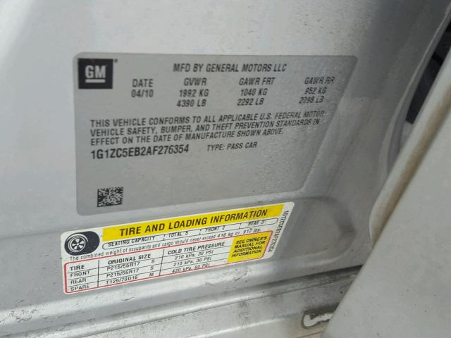 1G1ZC5EB2AF276354 - 2010 CHEVROLET MALIBU 1LT 银色 照片 10