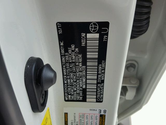 NMTKHMBX3JR041318 - 2018 TOYOTA C-HR XLE WHITE photo 10