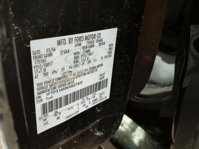 1FTPX14586NB27435 - 2006 FORD F150 BLACK photo 10