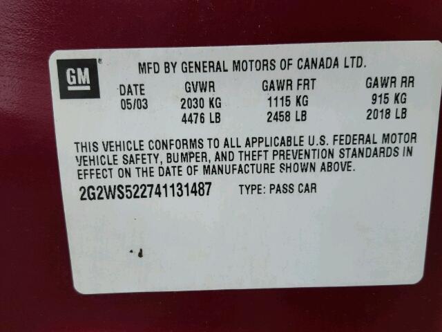 2G2WS522741131487 - 2004 PONTIAC GRAND PRIX RED photo 10