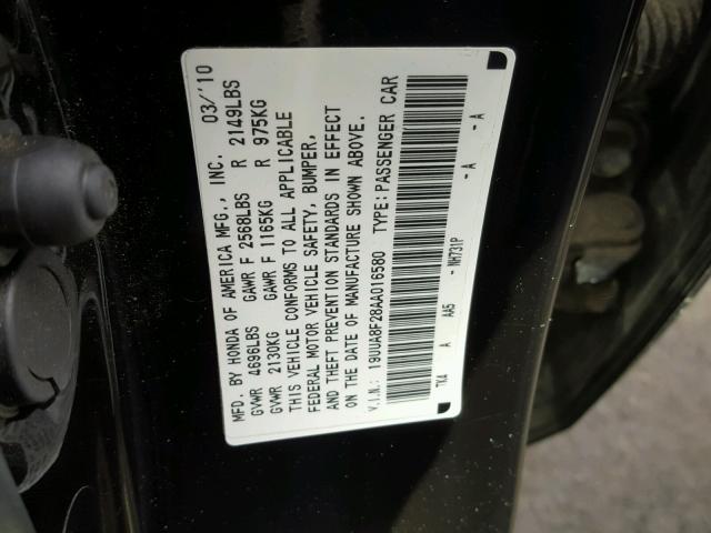 19UUA8F28AA016580 - 2010 ACURA TL BLACK photo 10