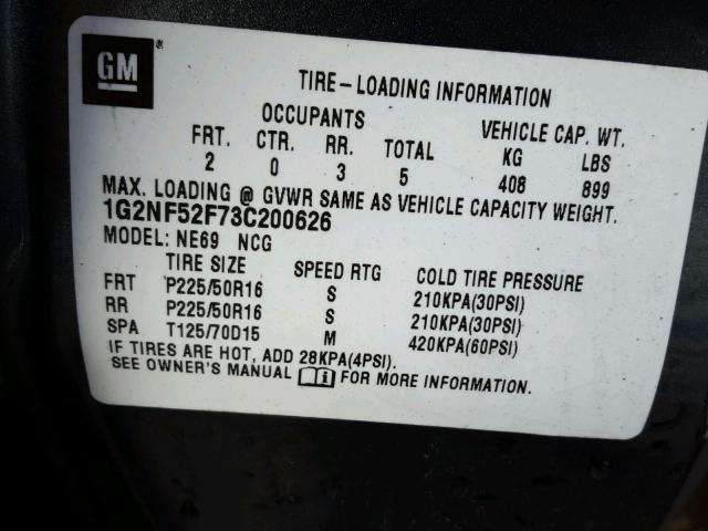 1G2NF52F73C200626 - 2003 PONTIAC GRAND AM S Boz foto 10