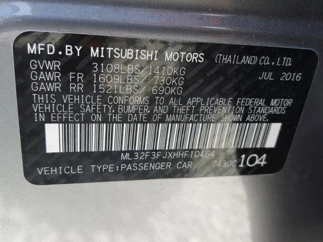 ML32F3FJXHHF10464 - 2017 MITSUBISHI MIRAGE G4 GRAY photo 10