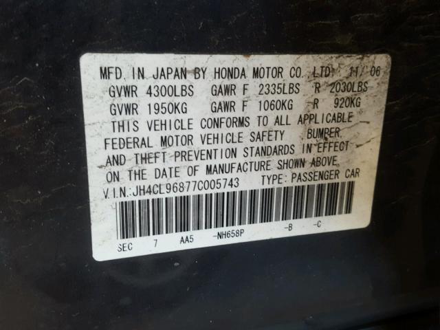 JH4CL96877C005743 - 2007 ACURA TSX GRAY photo 10