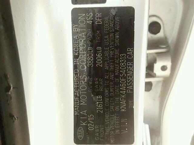 KNAFK4A60F5408313 - 2015 KIA FORTE LX SILVER photo 10