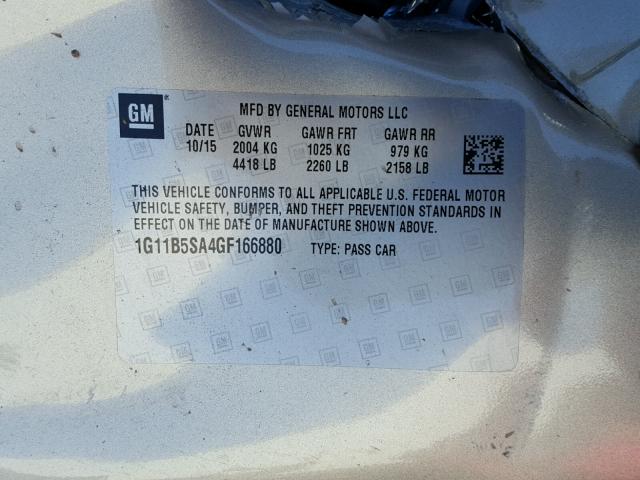 1G11B5SA4GF166880 - 2016 CHEVROLET MALIBU LIM SILVER photo 10