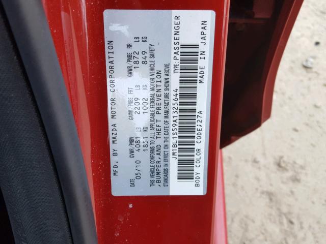 JM1BL1S59A1325644 - 2010 MAZDA 3 S RED photo 10