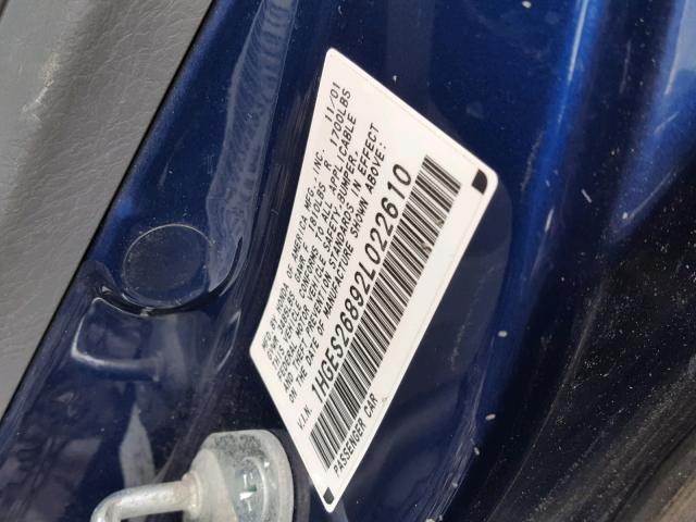 1HGES26892L022610 - 2002 HONDA CIVIC EX ლურჯი ფოტო 10