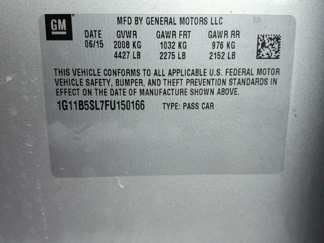 1G11B5SL7FU150166 - 2015 CHEVROLET MALIBU LS ვერცხლისფერი ფოტო 10