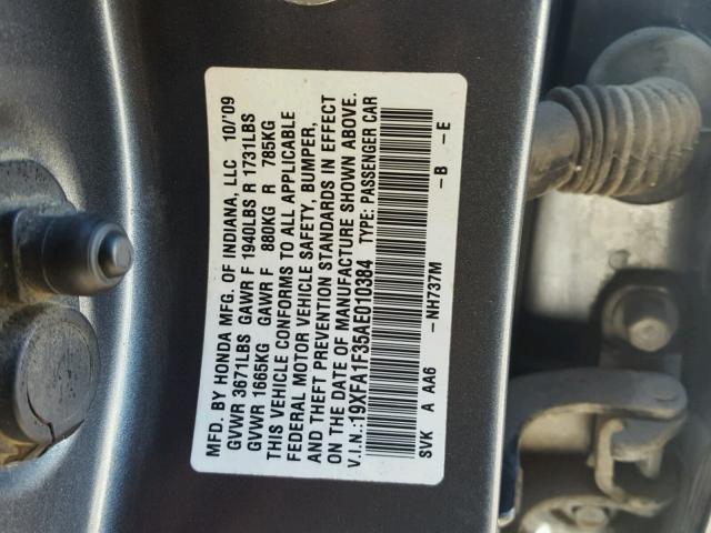 19XFA1F35AE010384 - 2010 HONDA CIVIC VP GRAY photo 10