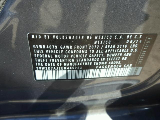 3VW2K7AJ2EM445263 - 2014 VOLKSWAGEN JETTA BASE ნაცრისფერი ფოტო 10