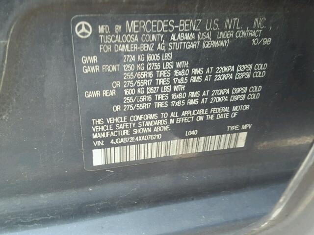 4JGAB72E4XA076210 - 1999 MERCEDES-BENZ ML 430 黑色 照片 10