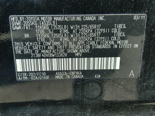 2T3BF4DV0BW133828 - 2011 TOYOTA RAV4 BLACK photo 10