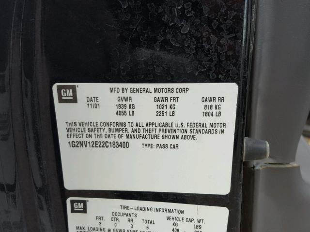 1G2NV12E22C183400 - 2002 PONTIAC GRAND AM G BLACK photo 10