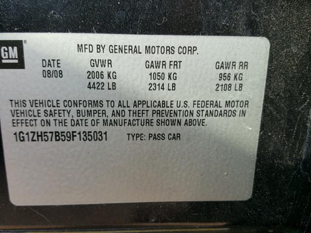 1G1ZH57B59F135031 - 2009 CHEVROLET MALIBU 1LT 黑色 照片 10