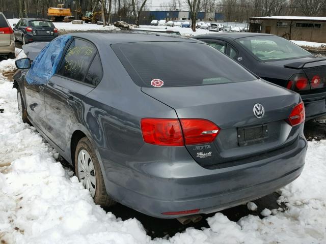 3VW2K7AJ5BM390822 - 2011 VOLKSWAGEN JETTA BASE GRAY photo 3