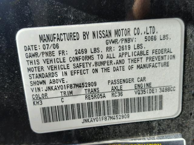 JNKAY01F87M452909 - 2007 INFINITI M35 BASE BLACK photo 10